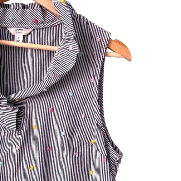Crown & Ivy Swiss Dot Striped Blouse in Size Large - Picture 5 of 7